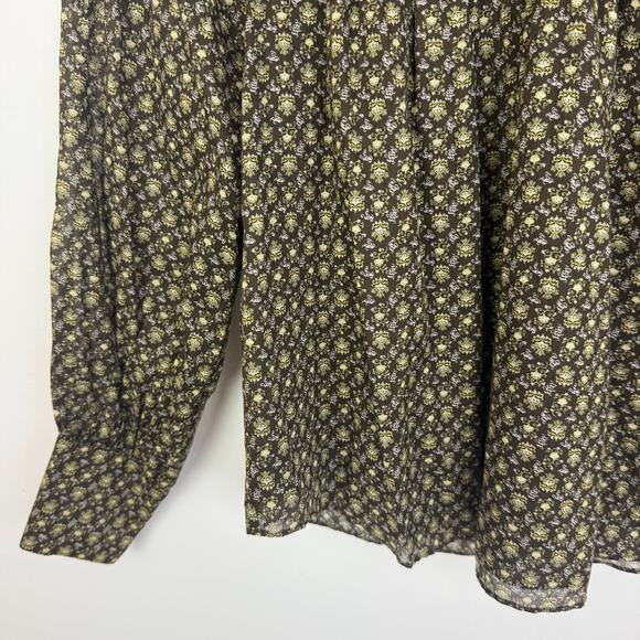 NWT Rebecca Taylor Womens Feather Fleur Print Ruched Neck Peasant Brown Shirt 0 - Picture 6 of 14